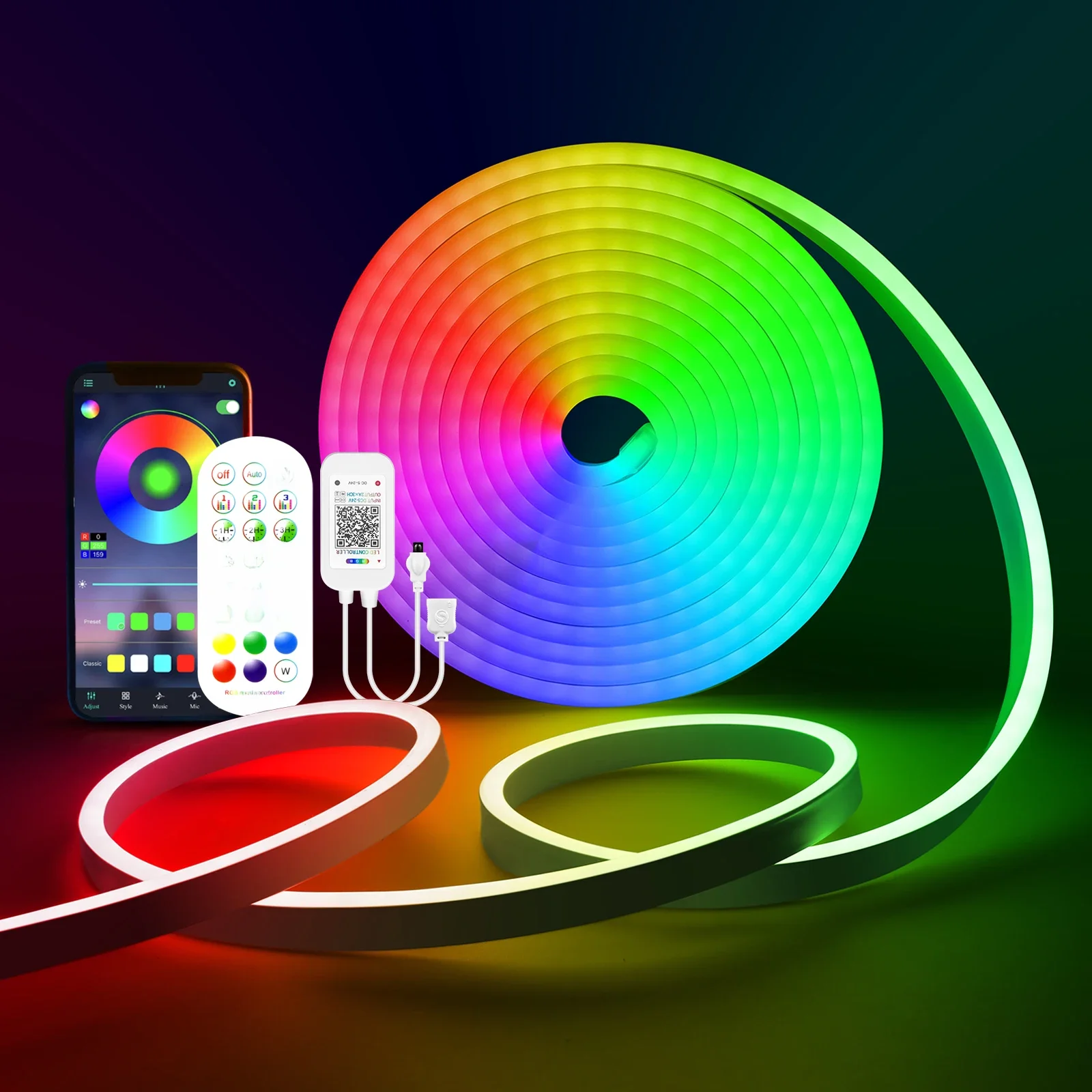12/24V EU plug Bluetooth RGB Neon LED Strip，1/2/3/4/5/10/15M Neon RGB Strip Work With APP and remote control Neon Deco Lighting