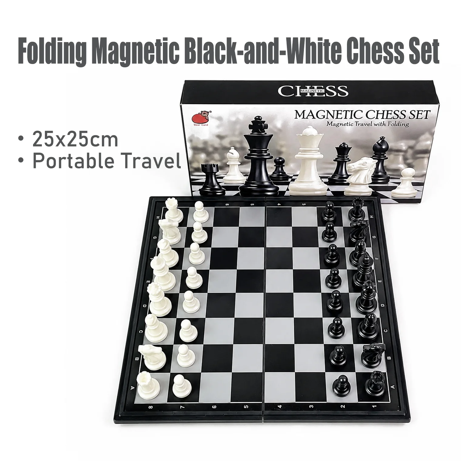 Jeu d'échecs magnétique pliable 25x25cm, jeu de société noir et blanc, jouet éducatif de voyage portable, puzzle, cadeau pour enfants et adultes