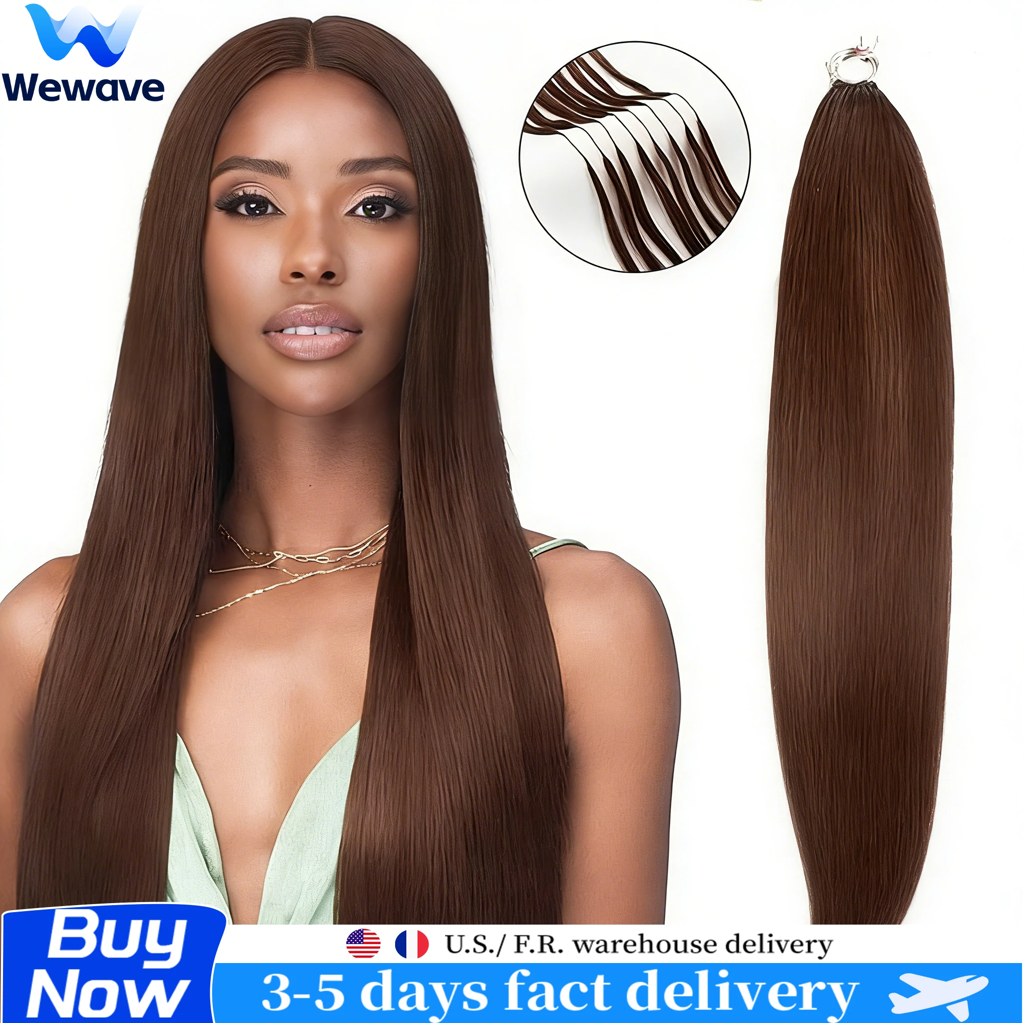 

Натуральные мягкие и легкие прямые волосы Wewave Bone Straight Chocolate Brown для плетения косичек без узлов, с предварительно привязанными петлями