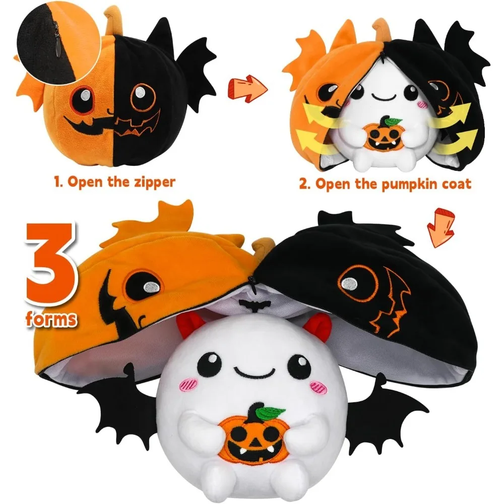 Halloween knuffel omkeerbaar vleermuis geest pluche, getransformeerde pompoen pluche rits, vleermuis geest knuffeldier schattige knuffel Bir