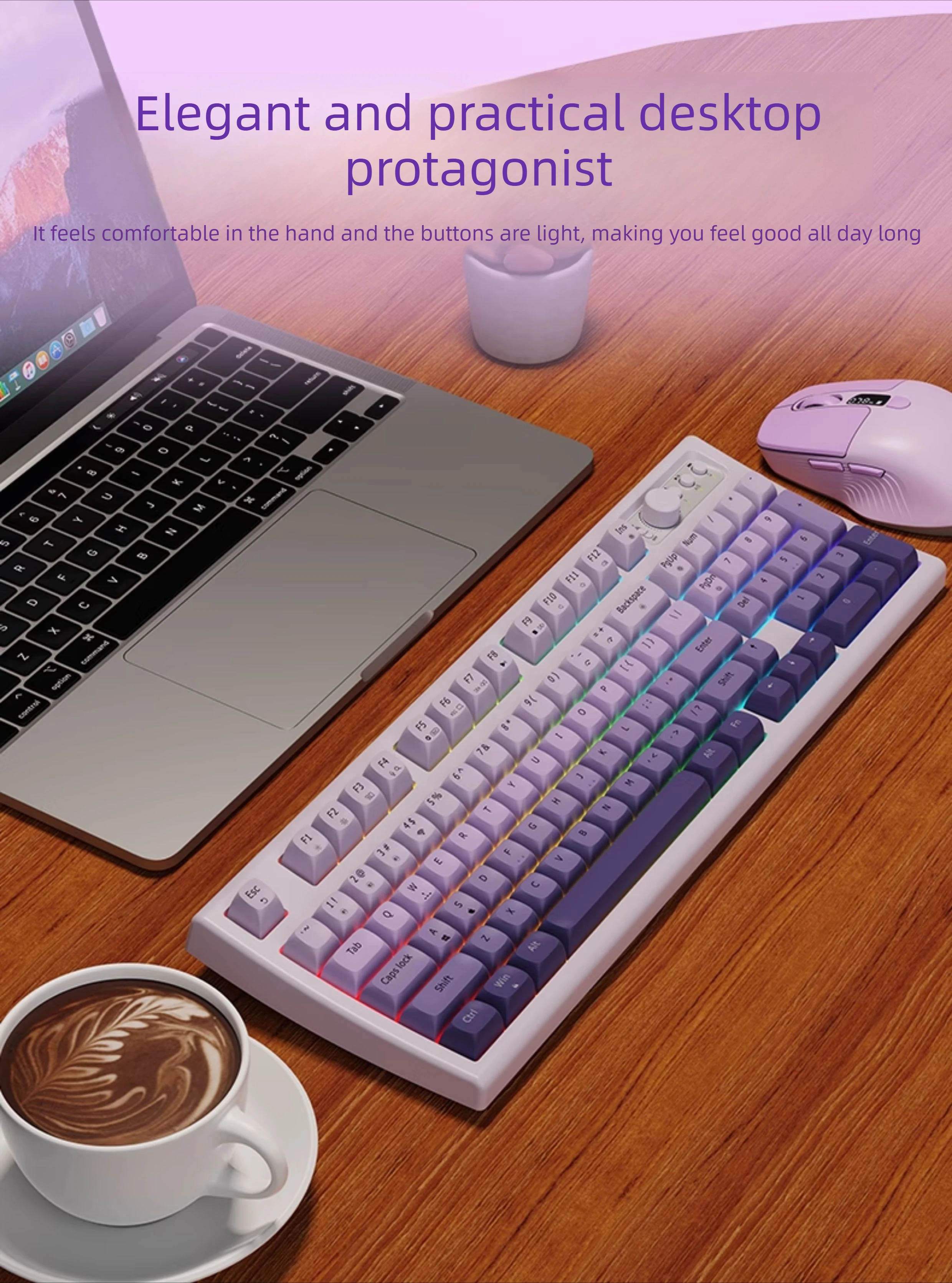 EWEADN V97PRO Wireless Keyboard Cute Creamy Silent Gaming Keyboard Bluetooth 2.4G RGB Backlit Rechargeable Hot Swap for PC Gamer
