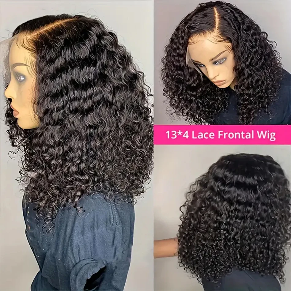 13X4 Krullend Korte Bob Pruiken Lace Front Pruik Menselijk Haar Diepe Golf Bob Pruik Brazilian Pre Tokkel Remy 4X4 Lace Sluiting Pruiken Voor Vrouwen