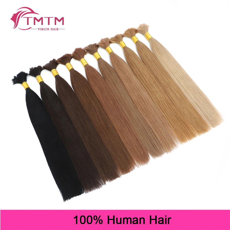 Straight Bulk Extensões de cabelo humano para trança, sem trama, Remy brasileiro, extremidade grossa para salão de beleza, qualidade, 100g, 14-24"