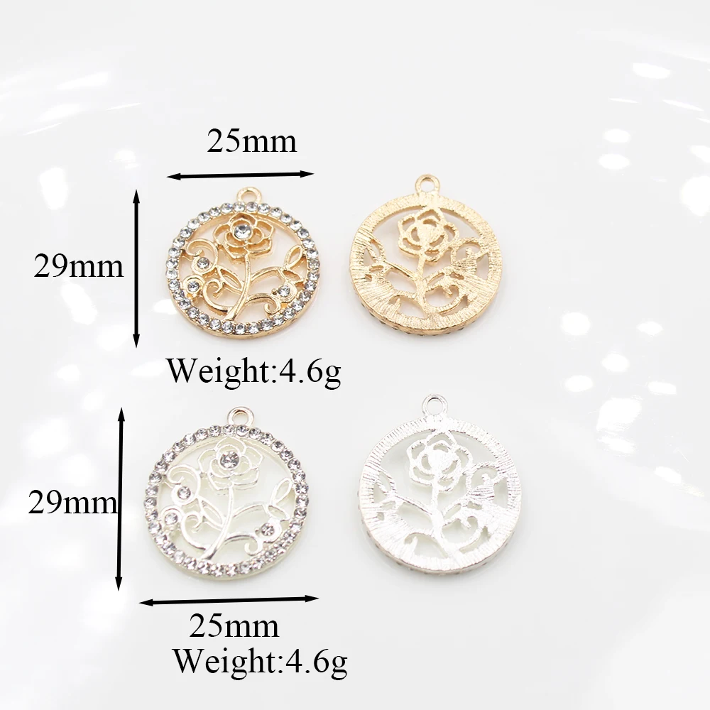 5 قطعة سبائك رائعة 25*29 مللي متر حجر الراين ارتفع انقطاع دائري قلادة الحرفية سوار ذاتي الصنع قلادة القرط صنع النتائج هدية