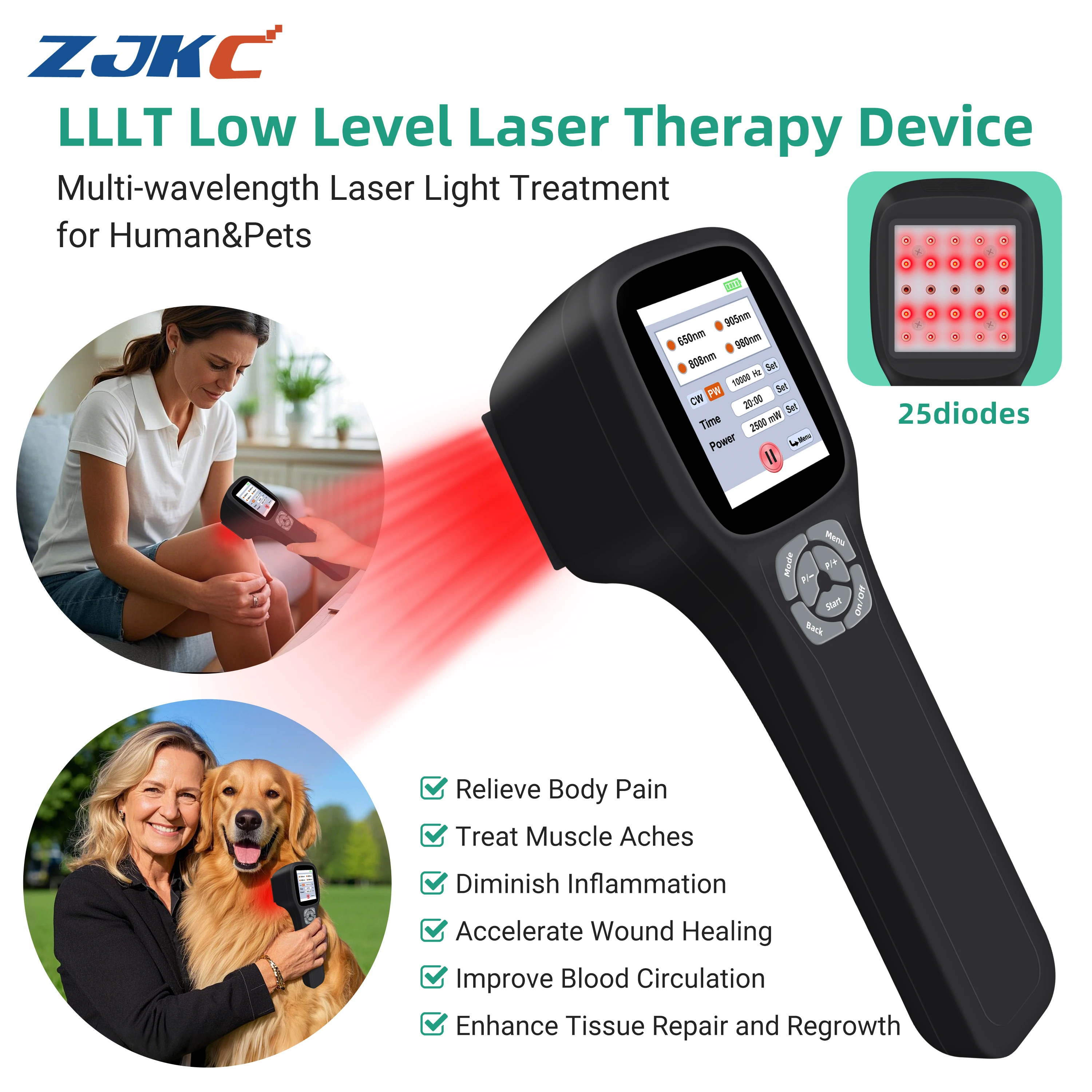 

2500mW 650+808+905+980nm Cold Laser Therapy at Home Red and Infrared Light Therapy Device Machine for Pain Relief Class 3b/4