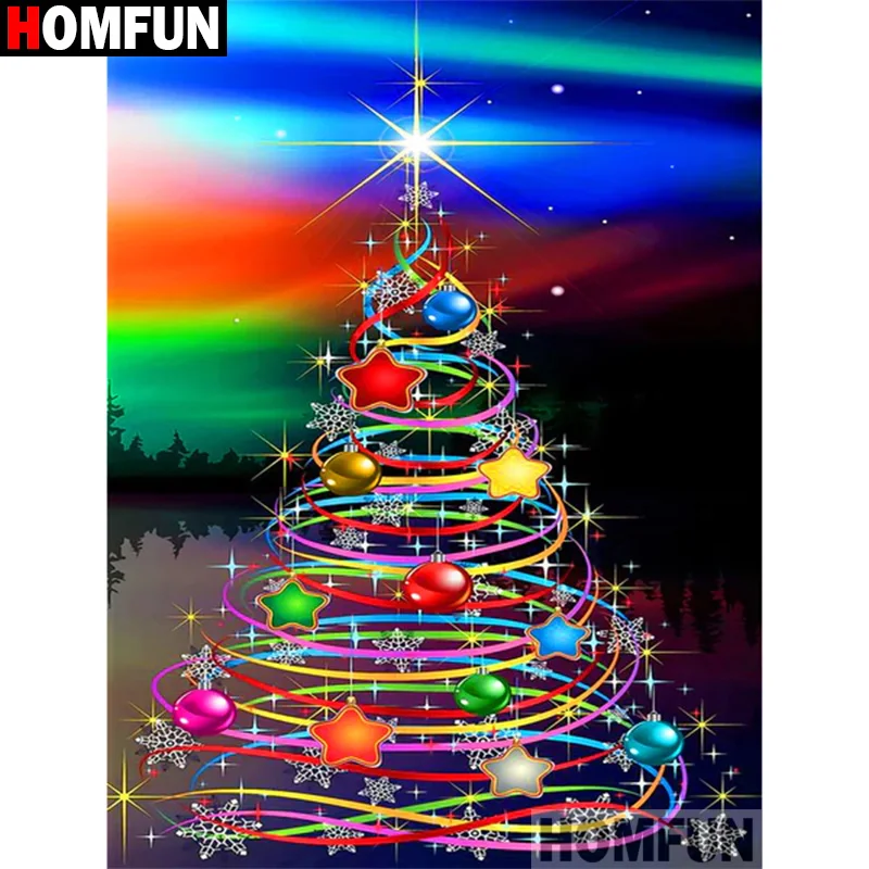 

HOMFUN Art 5D Diy Diamond Painting "Scenery Christmas Tree" Diamond Pictures Cross Stitch 3D Rhinestone Embroidery Decor