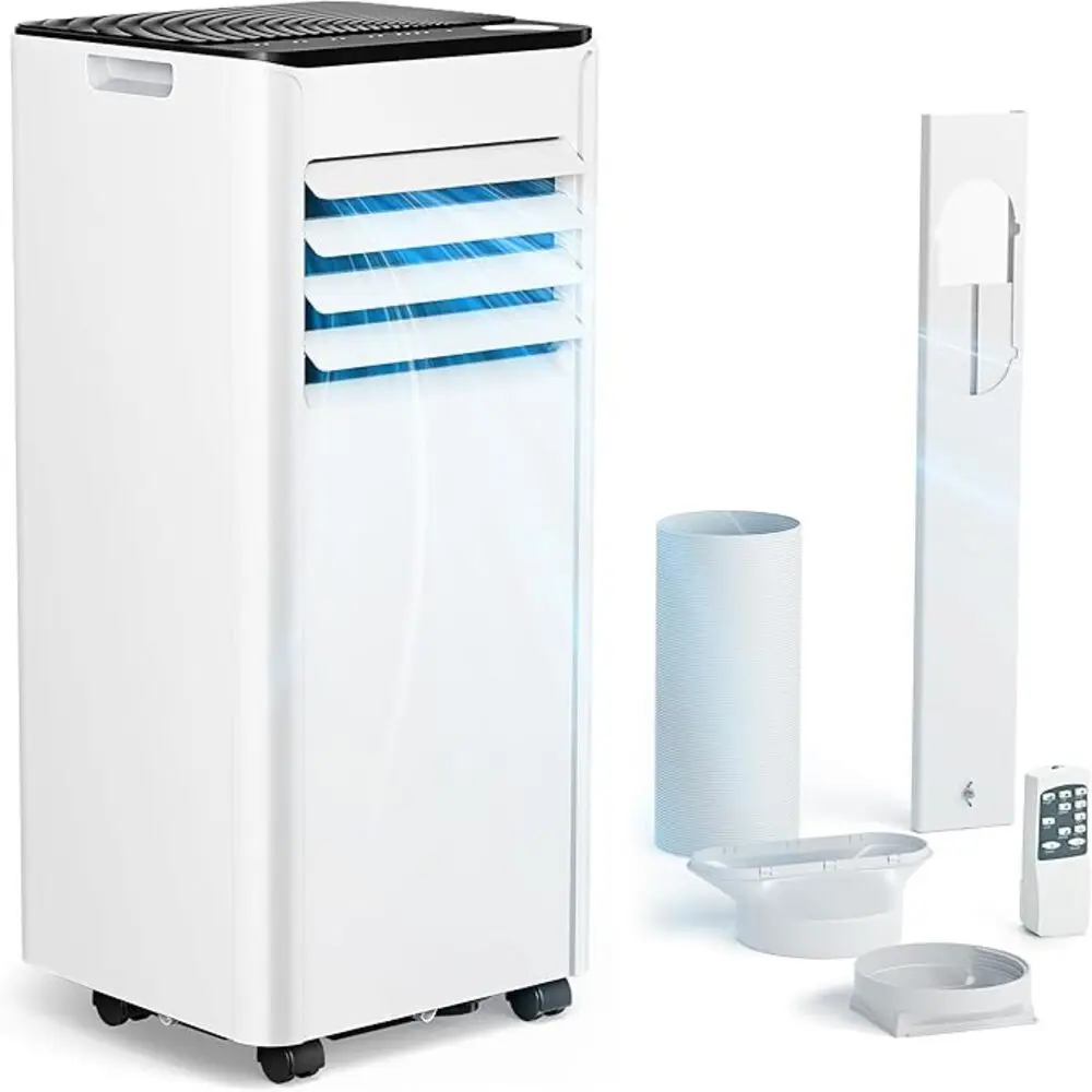 Climatiseur mobile 7000 BTU, 4-en-1, tuyau d'évacuation, écran, télécommande, kit fenêtre, jusqu'à 20 m², classe énergétique A