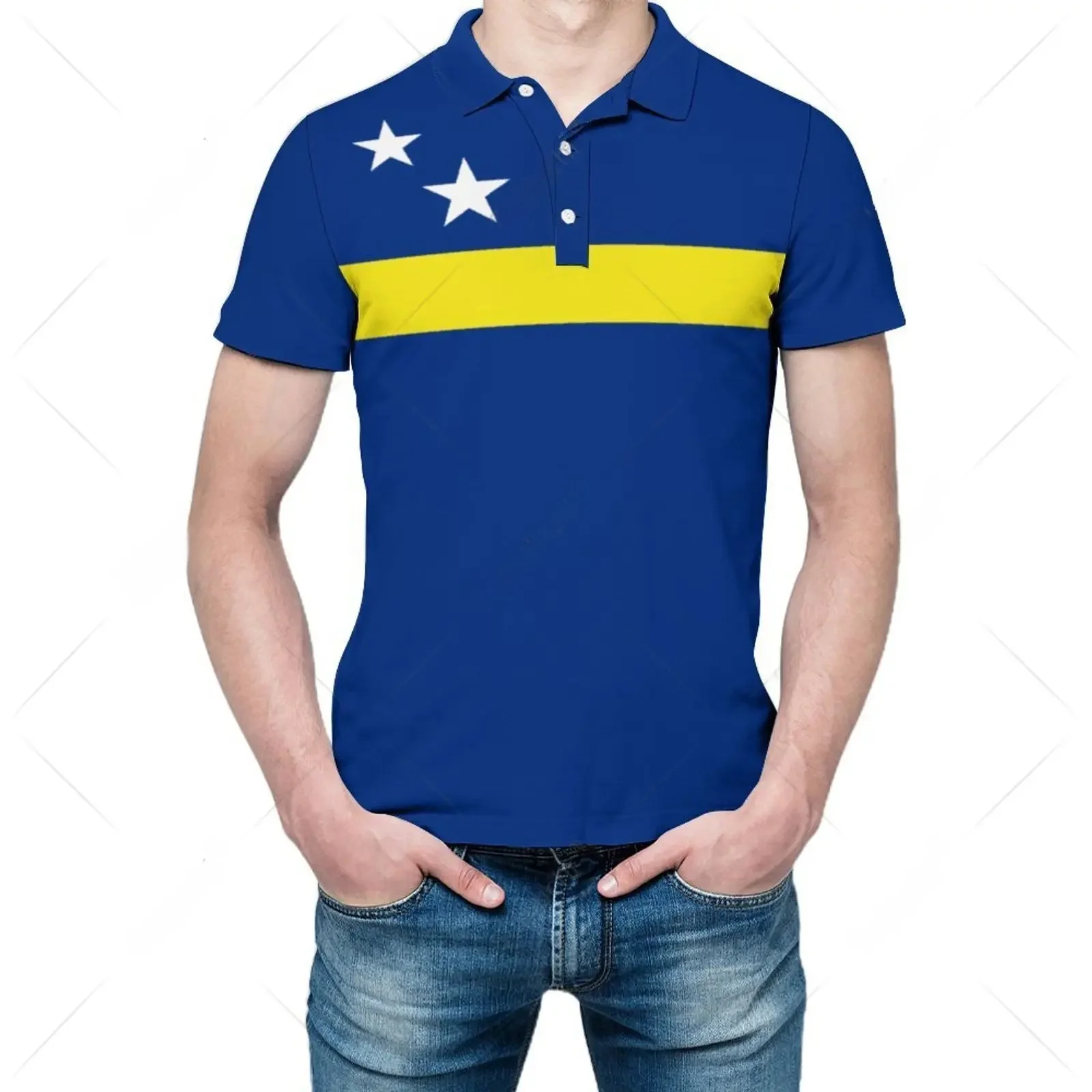 Unisex Poloshirt Curaçao Curacao Vlag 3d Print Man Polo Fashion Kleding Trainingspakken Korte Mouwen - afbeelding 2