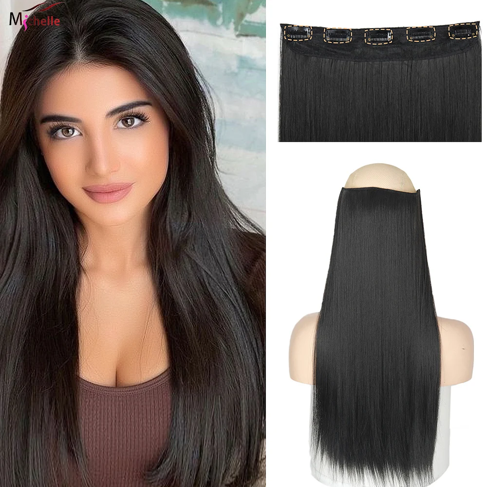 One Piece Clip in Hair Extensions Straight Real Human Hair Clip in Extensions 5 Clips 3/4 Full Head Hair Extensions Clip in Hair