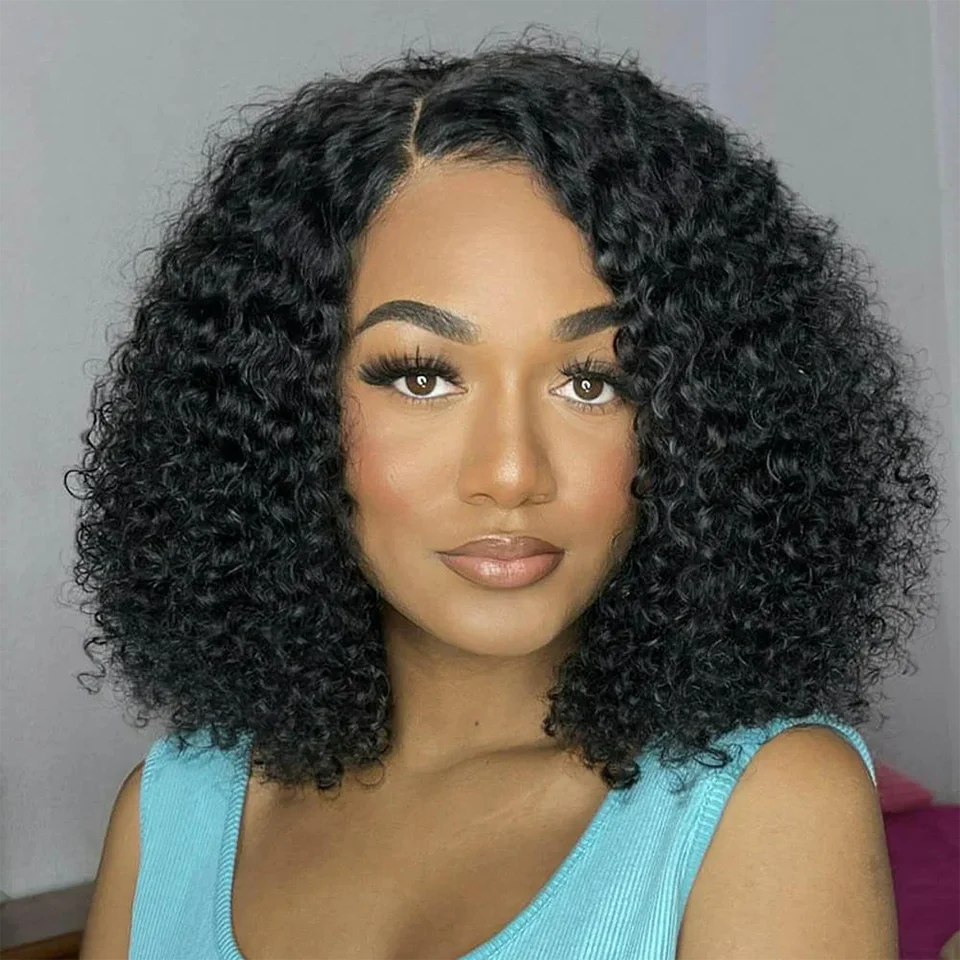 

Short Curly Bob Side Part Lace Human Hair Wigs For Women Transparent Lace Bob Wigs Brazilian Remy Hair Glueless Pre-Cut Lace Wig