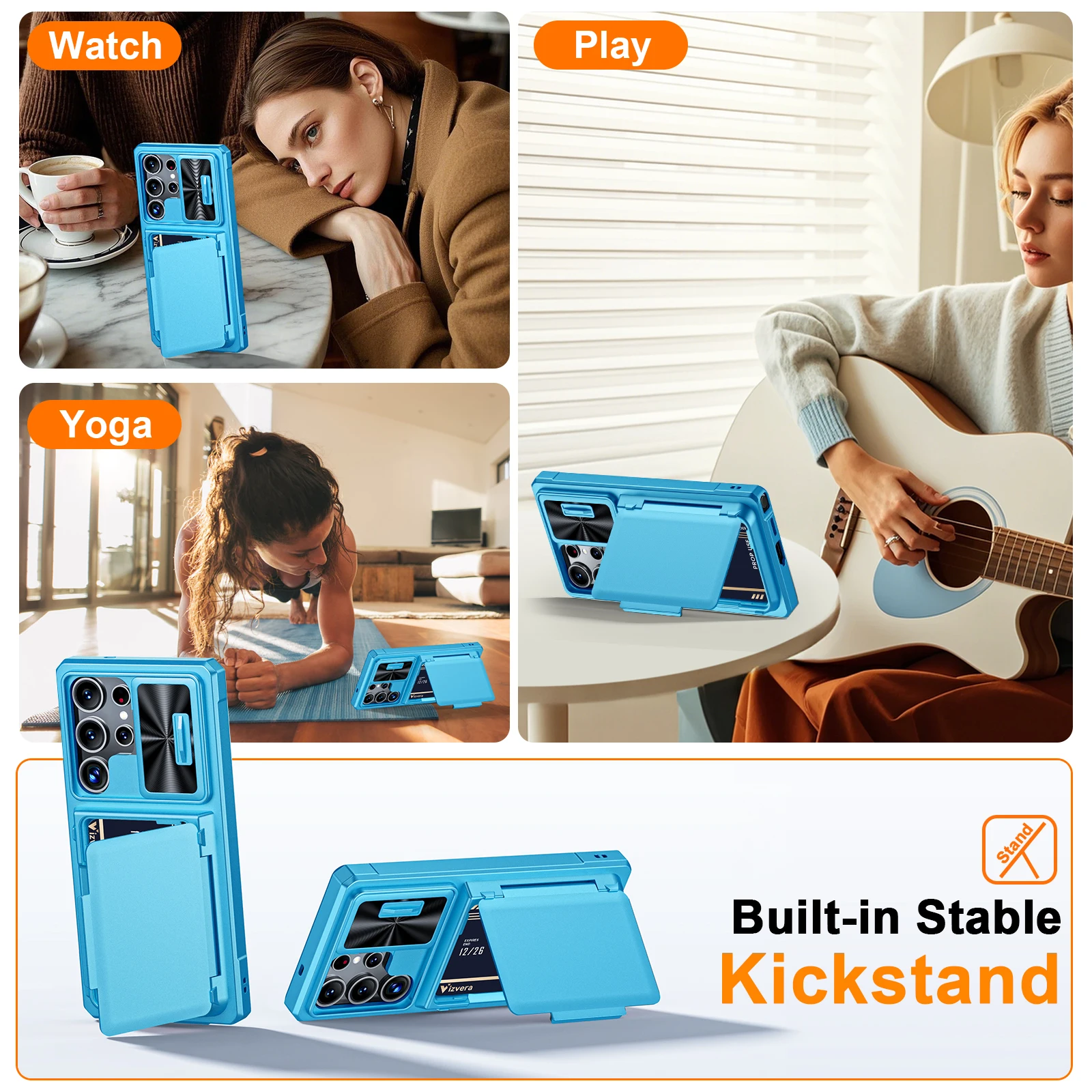 With Card Holder Sliding Camera Cover And Stand For Samsung Galaxy S25 Ultra Phone Case, Anti-Fall PC+TPU Wallet Case