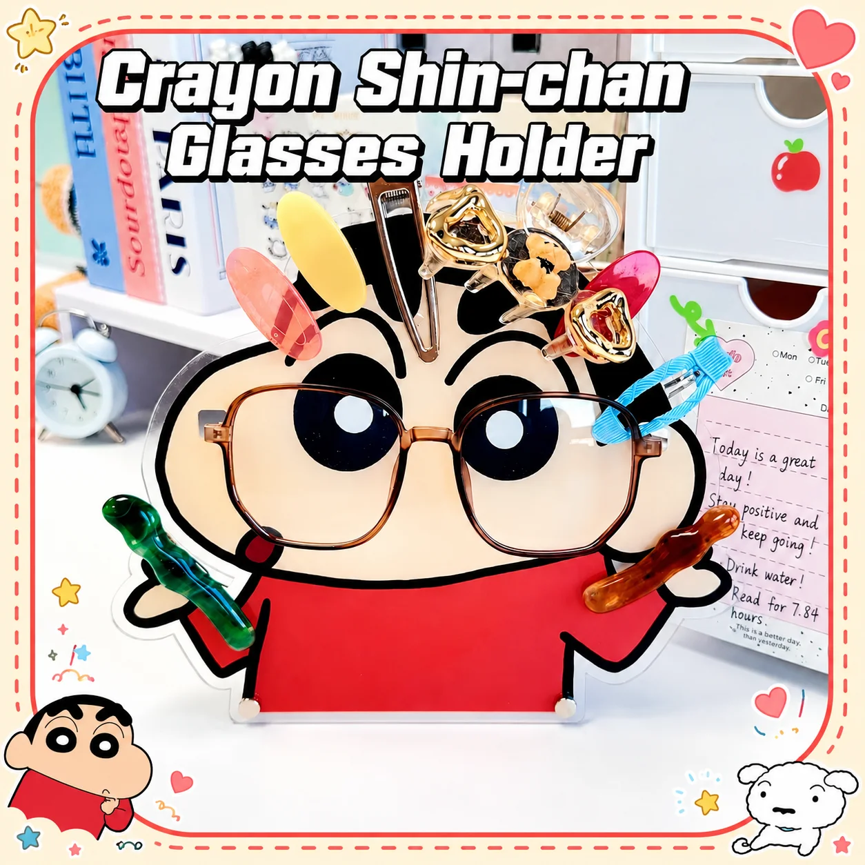 Xiaoxin's glasses frame is made of acrylic and has a beautiful and elegant appearance. It is a cute desktop decoration stand.