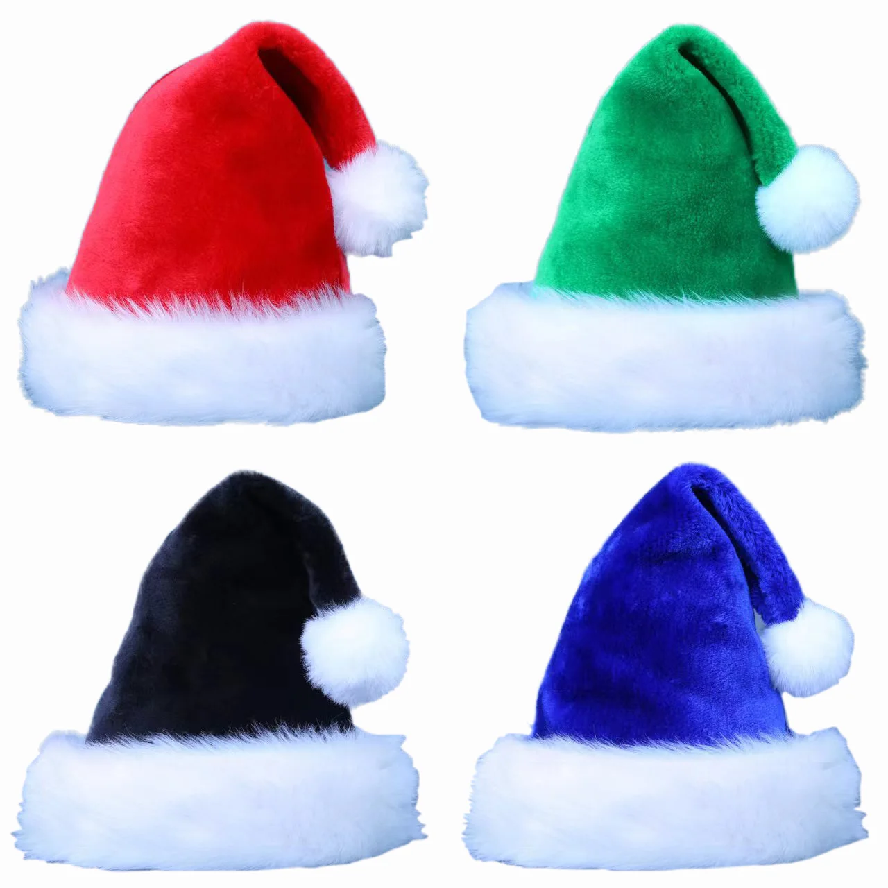 Christmas Hat Santa for Kids Adults New Year Holiday Party Supplies Blue Red Green Velvet Comfort Extra Thick Fur Hat