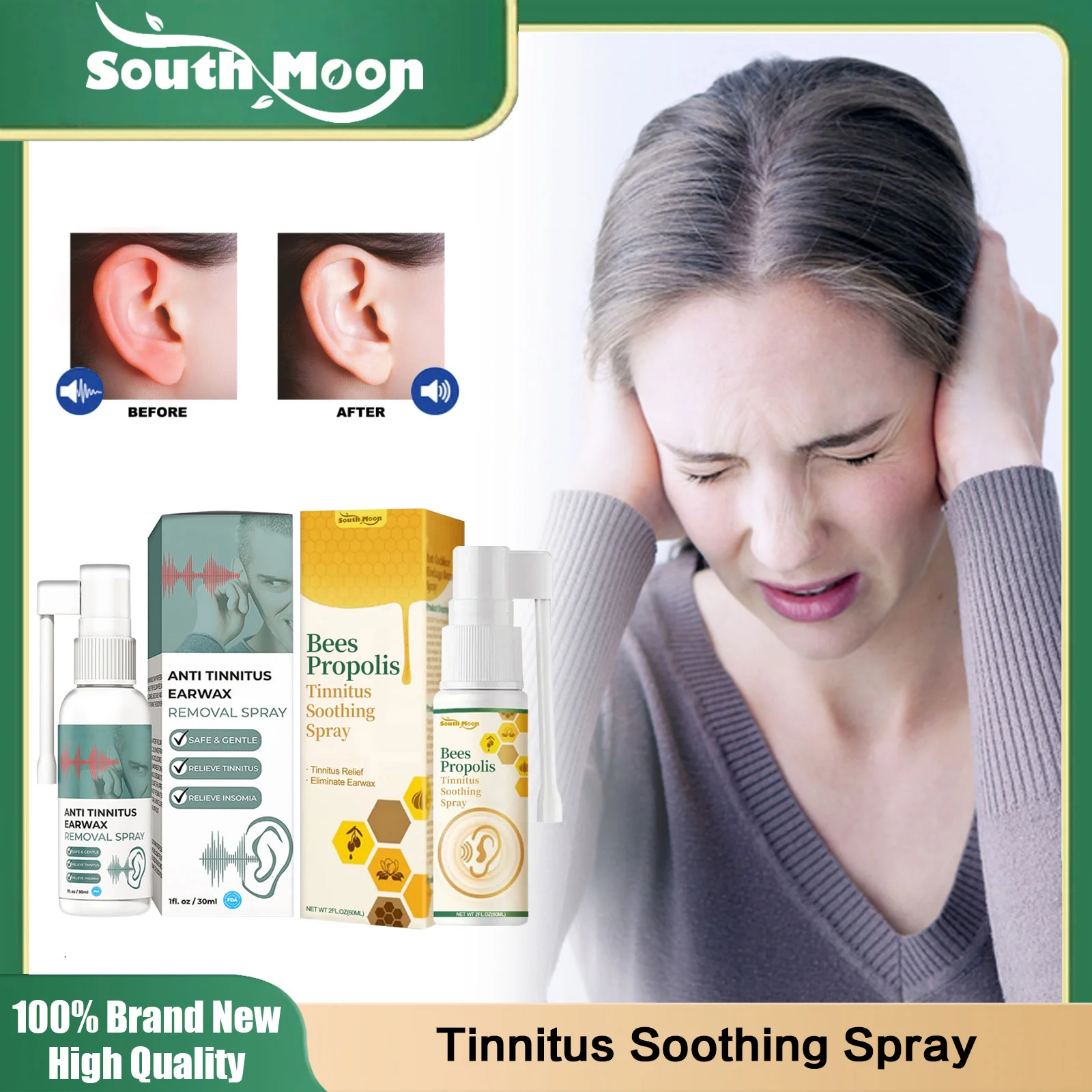 Tratamiento en aerosol para aliviar el Tinnitus, sordera, zumbido, alivia el dolor en la oreja, picazón, antidos de cabeza, previene la pérdida auditiva, cuidado de la salud