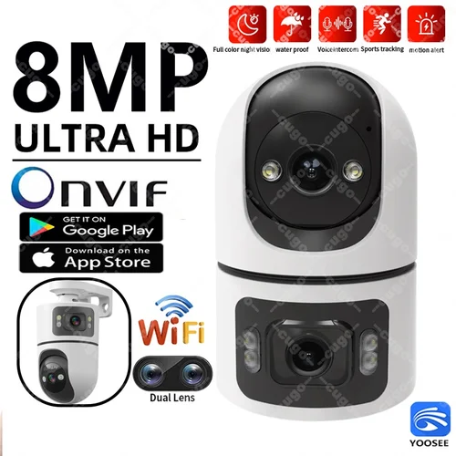 YOOSEE 4K 8MP WiFi cámara IP pantalla de doble lente detección de movimiento seguimiento automático Audio bidireccional Onvif 10X Zoom Monitor de seguridad CCTV