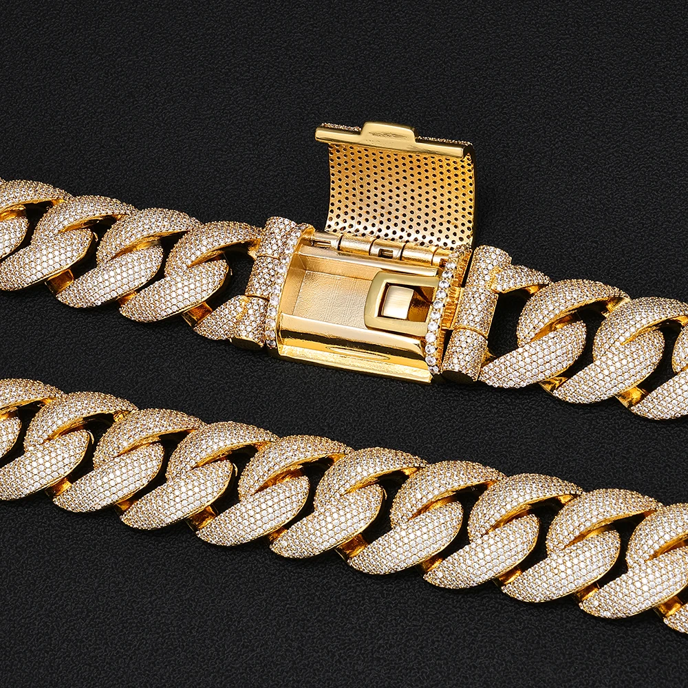 ESKEEM New Cubic Zirconia Cuban Link Chain 24mm 6Rows Big Clasp Iced out Necklace Bracelet Mens Heavy Thick Hip Hop Jewelry