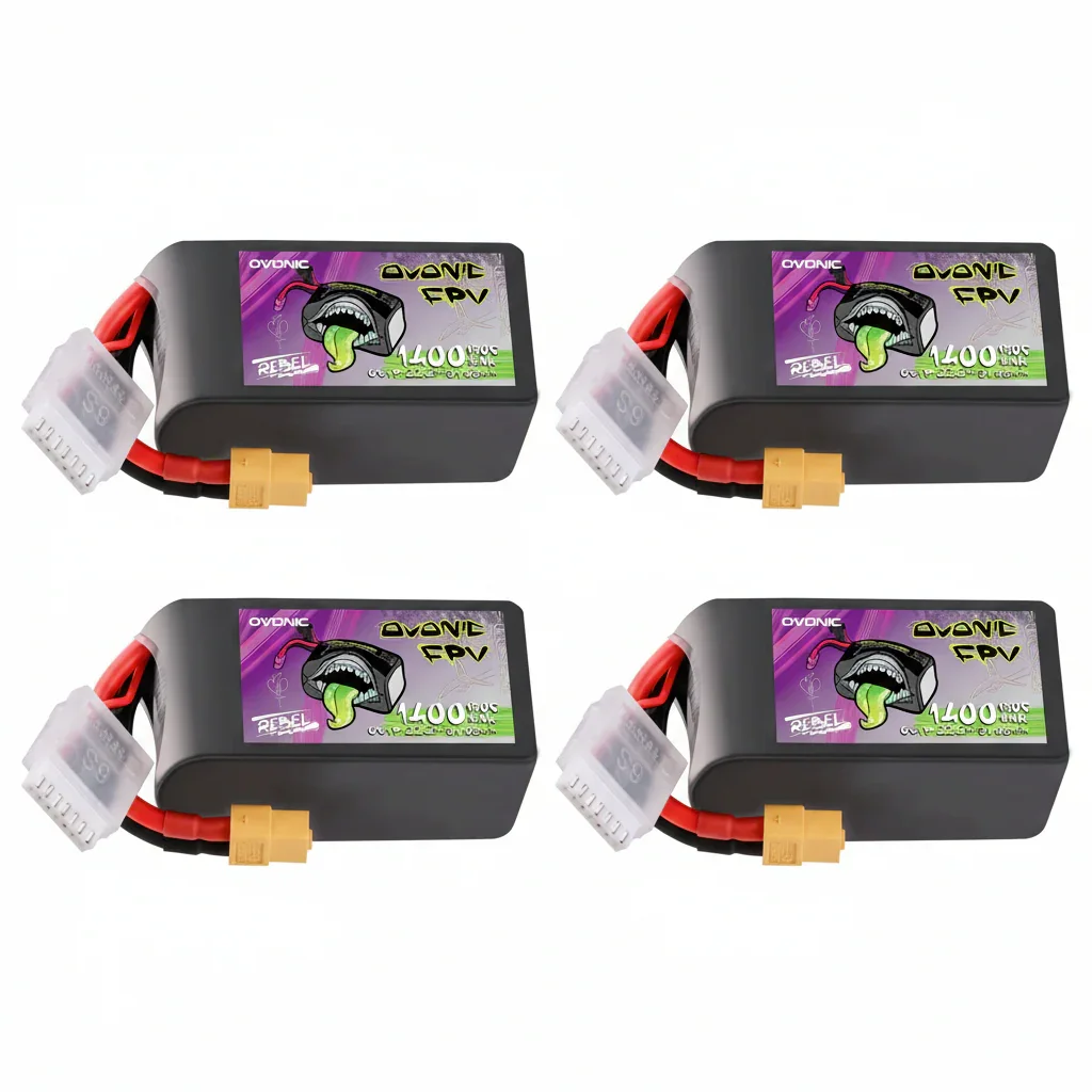 Ovonic Rebel 2.0 Ultra High Burst 150C LiPo Power Pack, 6S 14.8V 1400mAh XT60 Connector, Selectable 2/4 Pack Lithium Battery Core Optimized for 5–6 Inch FPV Freestyle & Competitive Racing Quadcopters