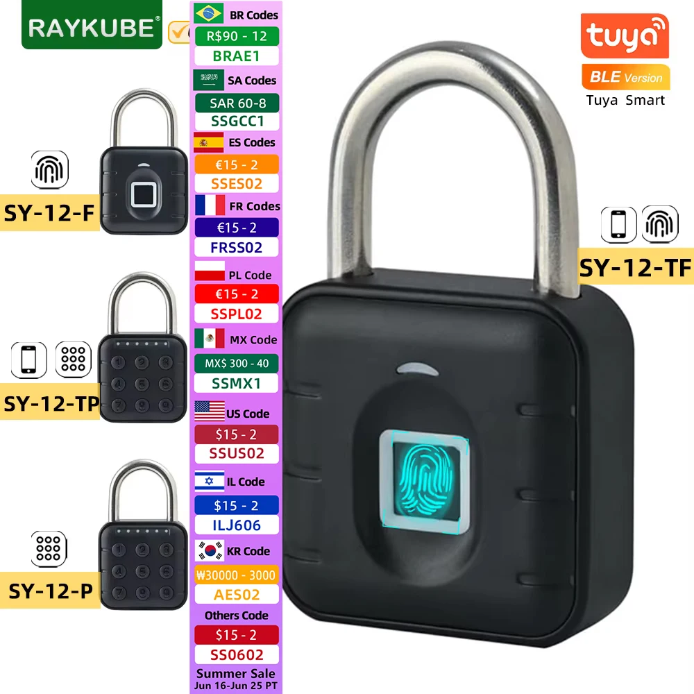 

Electronic Lock Tuya Bluetooth Fingerprint Padlock Digital Luggage Lock APP Temporary Password Remotely IP67 Decompression Toys