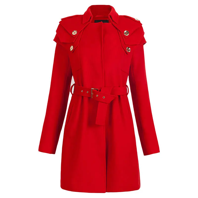 女性用エレガントなベルト付きスリムフィットウールコート、ヘップバーンスタイルのバタフライシルエット、テーラードデザイン、ファッショナブルなワードローブアイテム