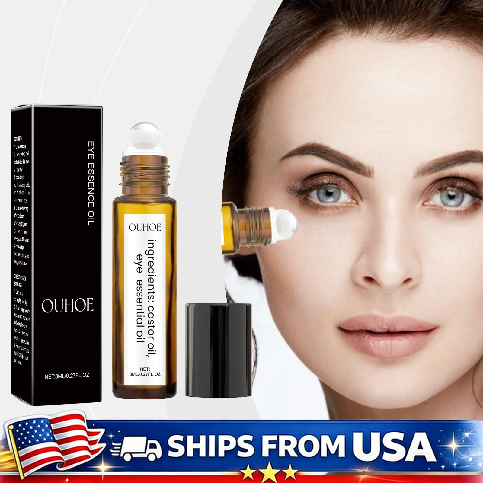 

2 шт. Роликовый аппликатор для глаз с касторовым маслом и ладаном - Нежная формула, простое в использовании средство для ухода за кожей вокруг глаз