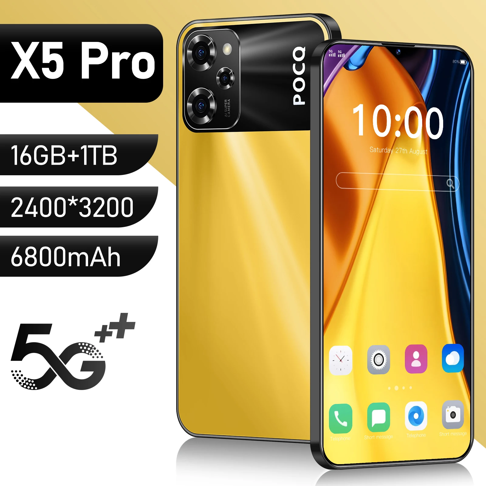 

2024 New X5 Pro Smartphone 7.3 inch Full Screen CellPhone 16G+1T 6800mAh 5G 108MP Dual SIM Card Global Version Mobile Phone