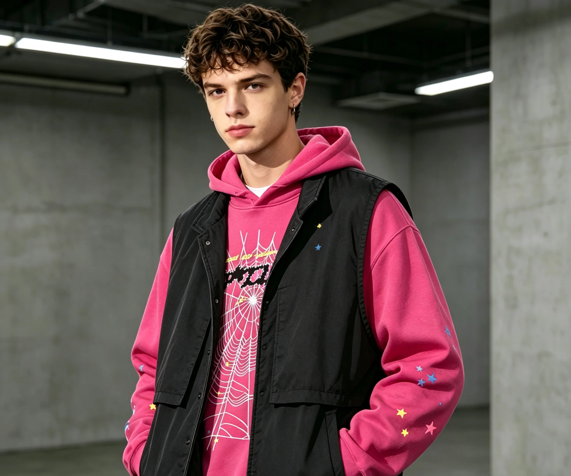 Y2K Spider Web Star Letter Print Hoodie Unisex Oversized Pullover Hooded Sweatshirt Hip‑Hop Streetwear Top