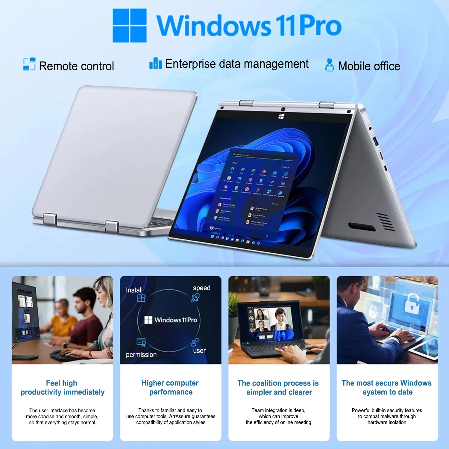 Ordenador portátil plegable N4020, 8GB de RAM, 2024 GB, Windows 11, para oficina y juegos, 256 grados, novedad de 180