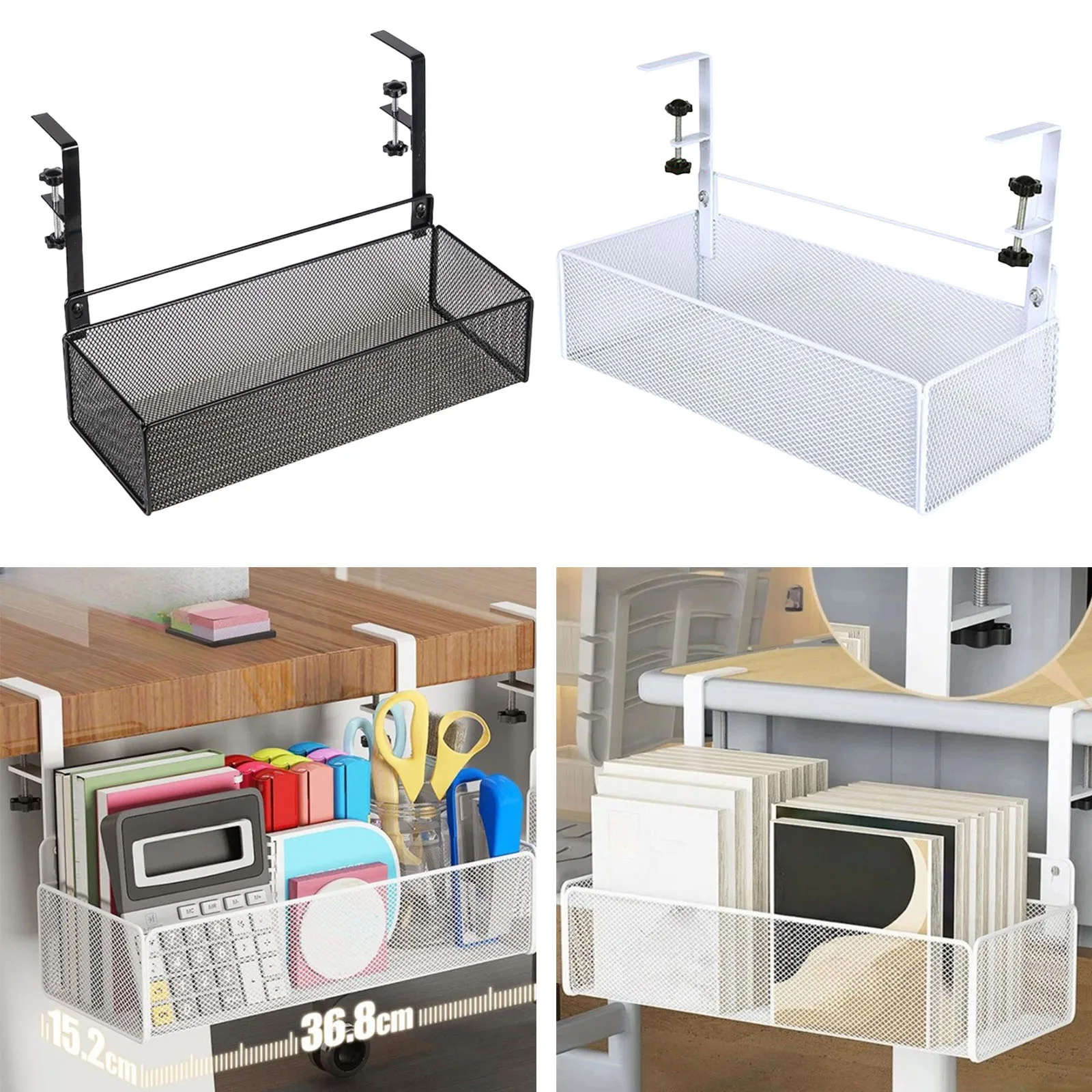 Wire Organizer Metal Under Desk Cable Management Tray No Drilling Mesh Box with Clamp for Home Office Saving Space Accessory