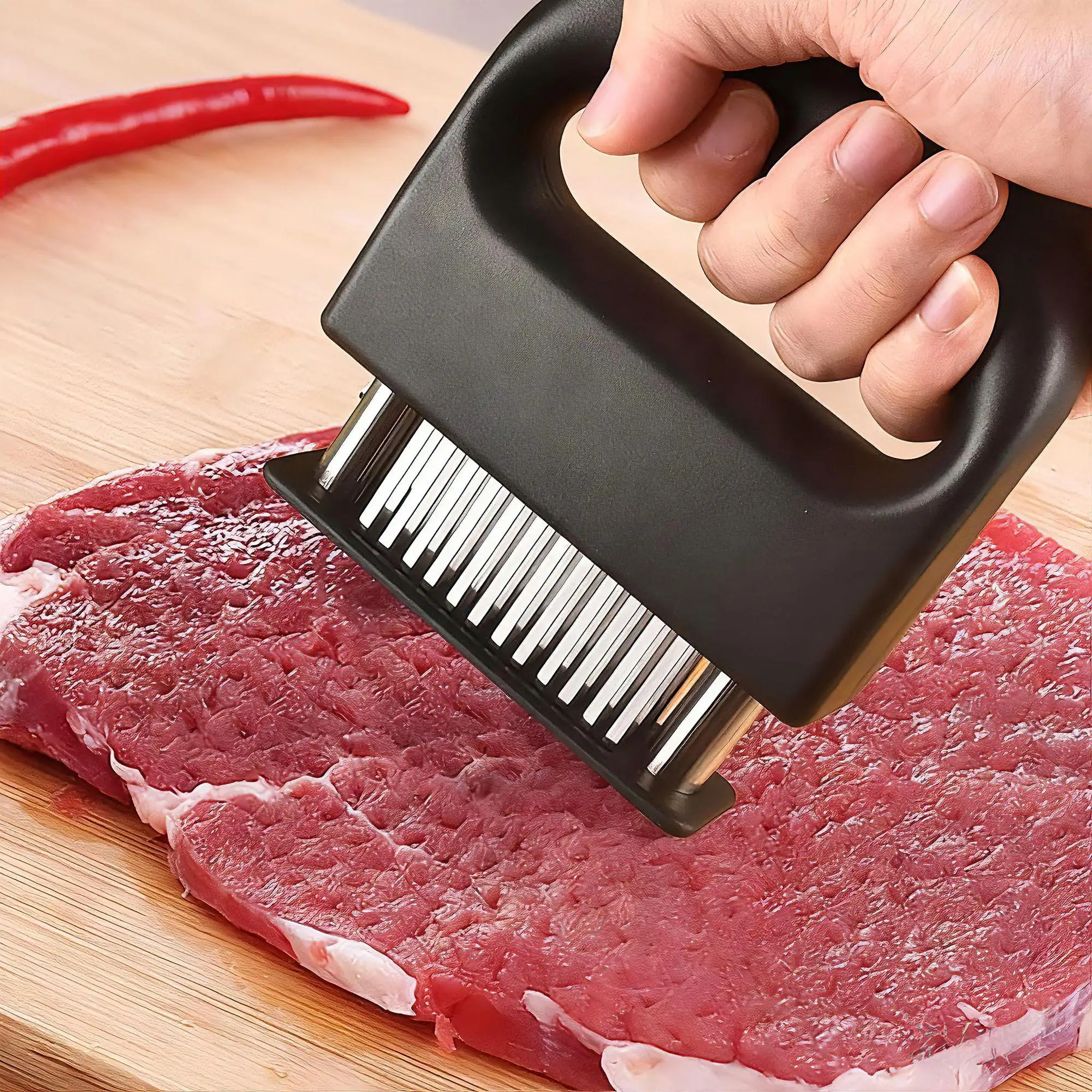 Heavy Duty Meat Tenderizer Tool with 48 Stainless Steel Ultra-Sharp Blades Compact Cooking Tool Handheld Kitchen Item
