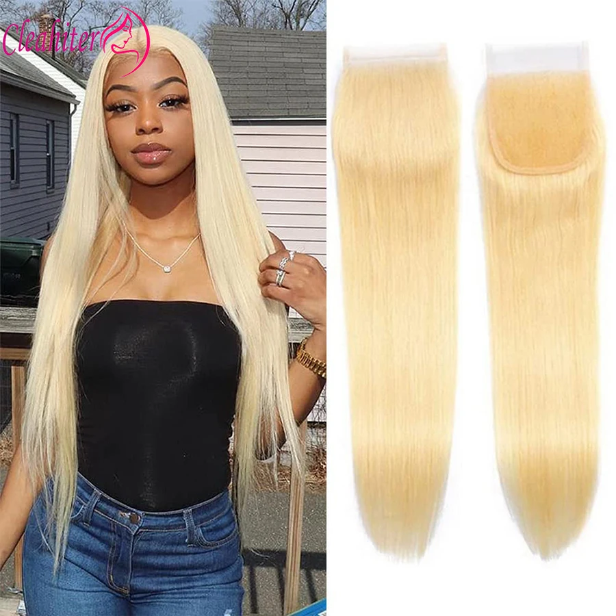 613 Honey Blonde 4x4 Lace Closure Straight Human Hair Closure Pre-Plucked Brazilian Virgin Hair Natural Hairline