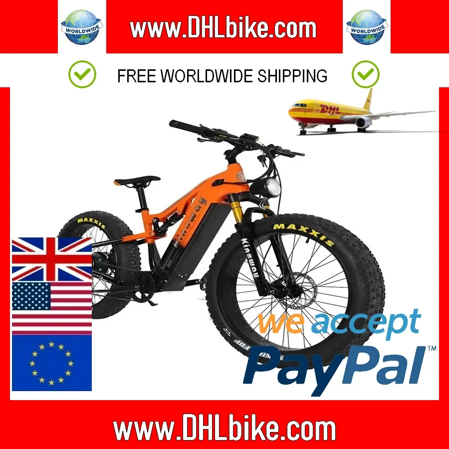 New Model 1500W Motor,48V20AH Battery, 26 Inch Fat Tires, Hydraulic Brakes, 9-speed Mountain Off-Road Snow Electric Bike