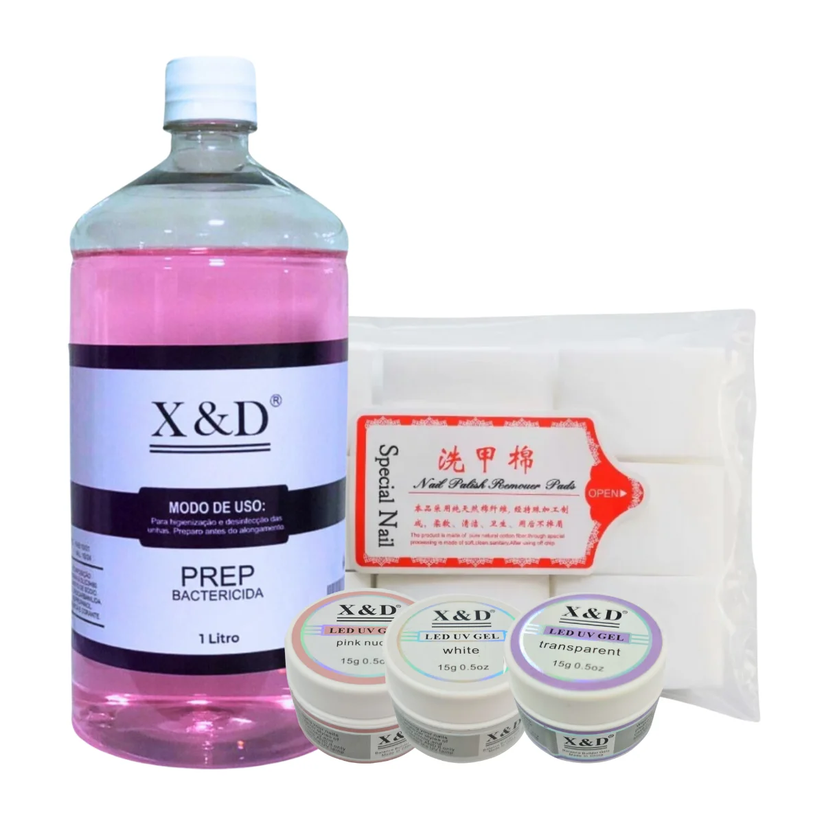 Kit Prep 1 Liter + 3 Gel 15g + Cotton for Nails Acrigel Fiber Professional Stretching