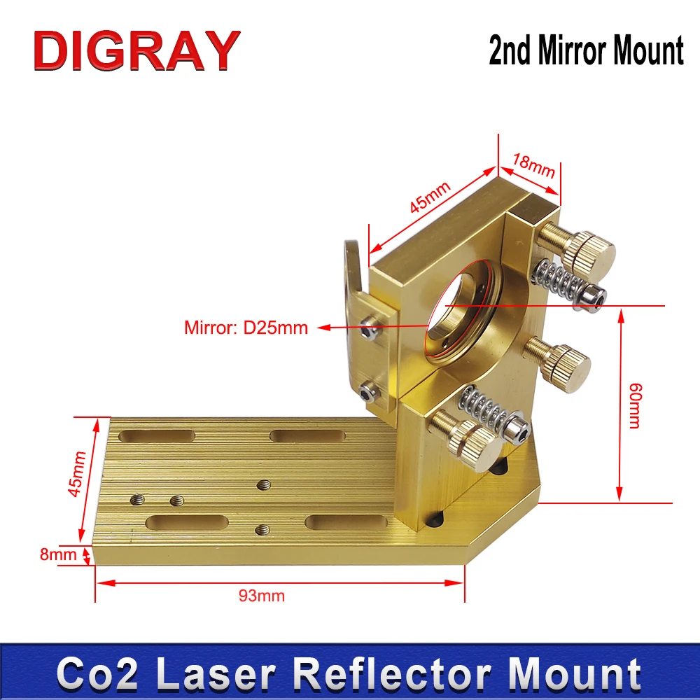 DIGRAY Co2-Laser-Reflektor-Spiegelhalter, zweiter Laser-Montage, 25-mm-Spiegelhalterung, integrierte Halterung für Co2-Graviermaschine