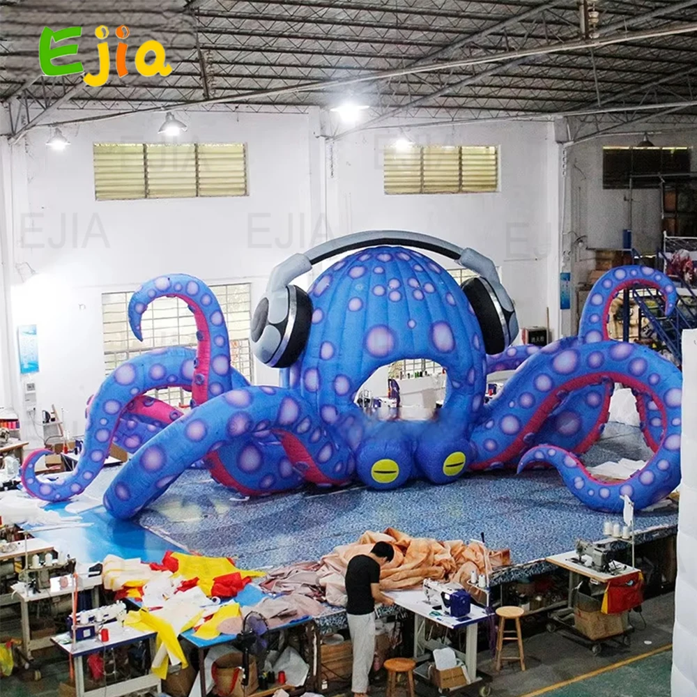 Cabina de DJ de pulpo inflable grande para exteriores, pulpo de escenario musical festivo con soplador para festivales de música, publicidad al aire libre, 8/10m