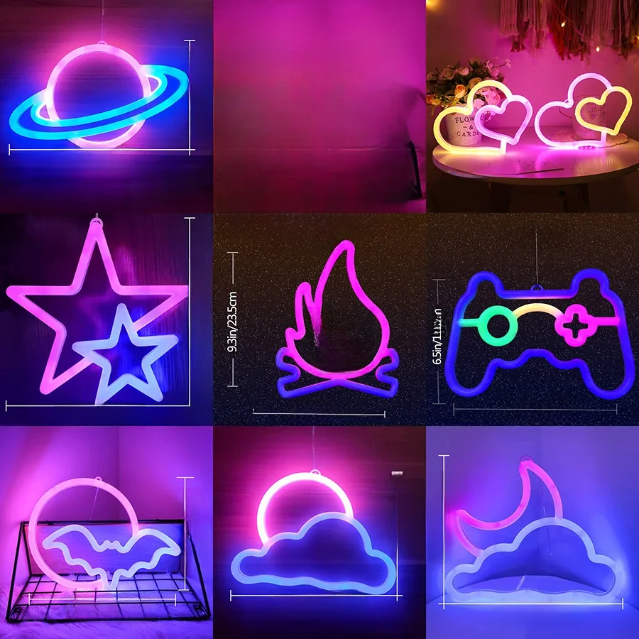 LED lumineux néon nuit manette de jeu feu lune étoile signe modélisation lampe chambre mur Art décoration en gros noël anniversaire mariage