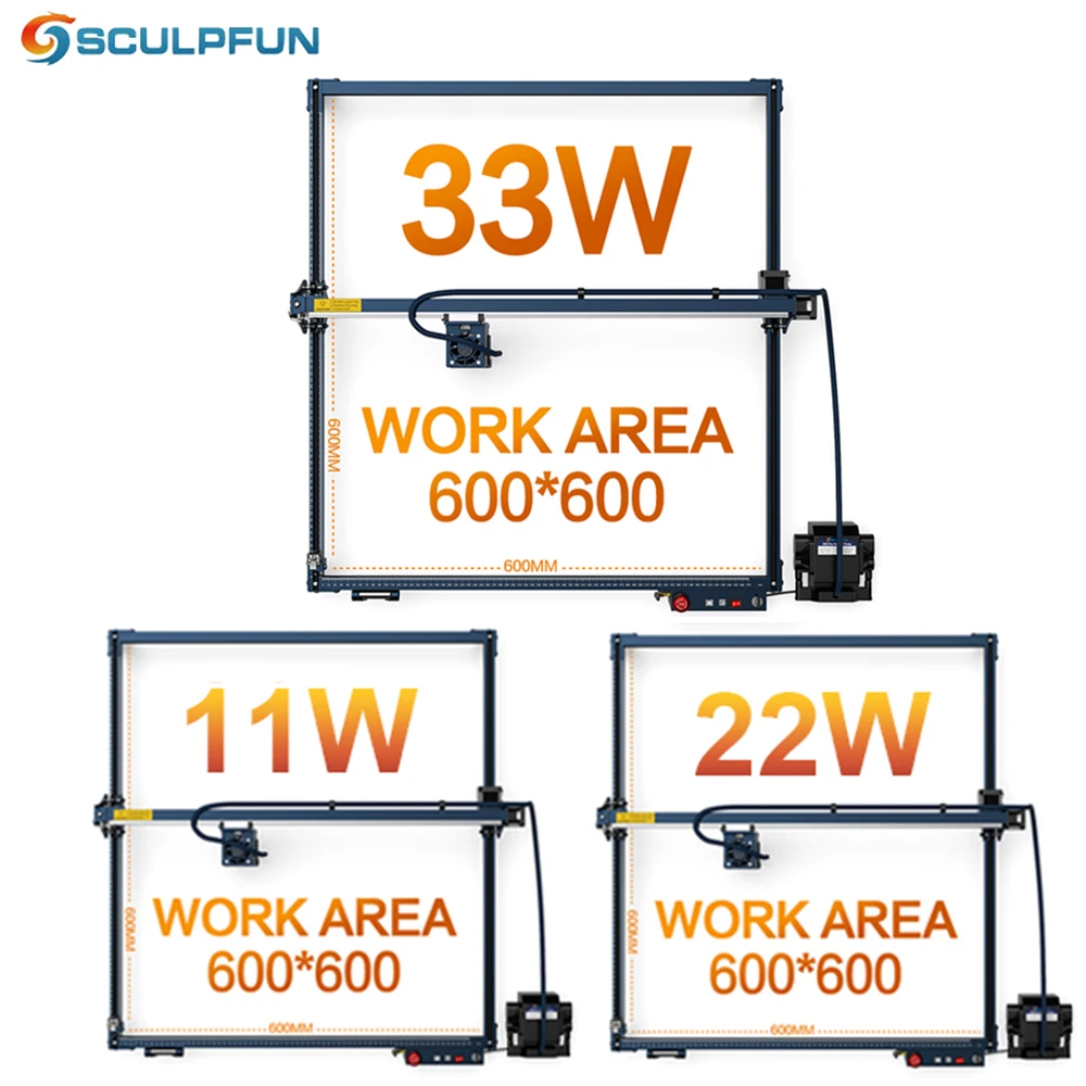 

SCULPFUN S30 Ultra 33W/22W/11W Laser Engraver Automatic Air-assist Replaceable Lens Protection with 600x600mm Engraving Area