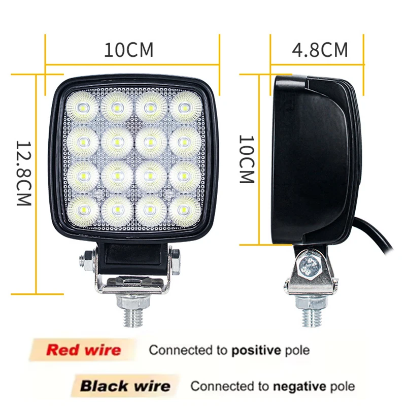 1PC 4 Inch 48W LED Work Light 12V 24V 48V, 6000K Flood Beam for Excavator Tractor ATV UTV Off-Road Truck LED Auxiliary Light view 2