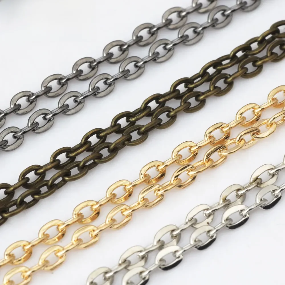 OlingArt 3 m/partia 4MM Plated KC złoty/rod/pistolet czarny/brązowy kolor płaski owal kształt krzyż Link łańcuchy DIY naszyjniki two... — zdjęcie 2