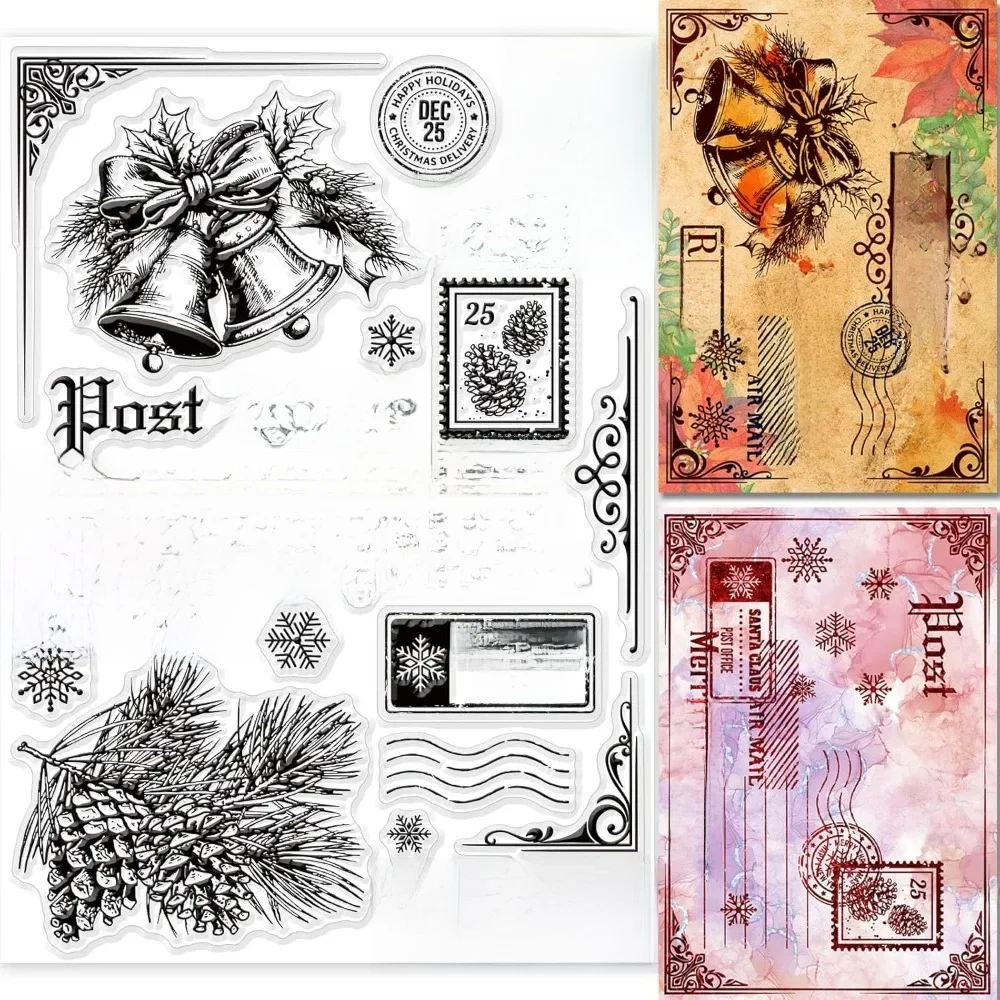 1 szt. Pocztówka świąteczna wyczyść znaczki dla DIY Scrapbooking wesołych świąt dzwonek silikonowe przezroczyste pieczęcie 21x14.8cm — zdjęcie 2