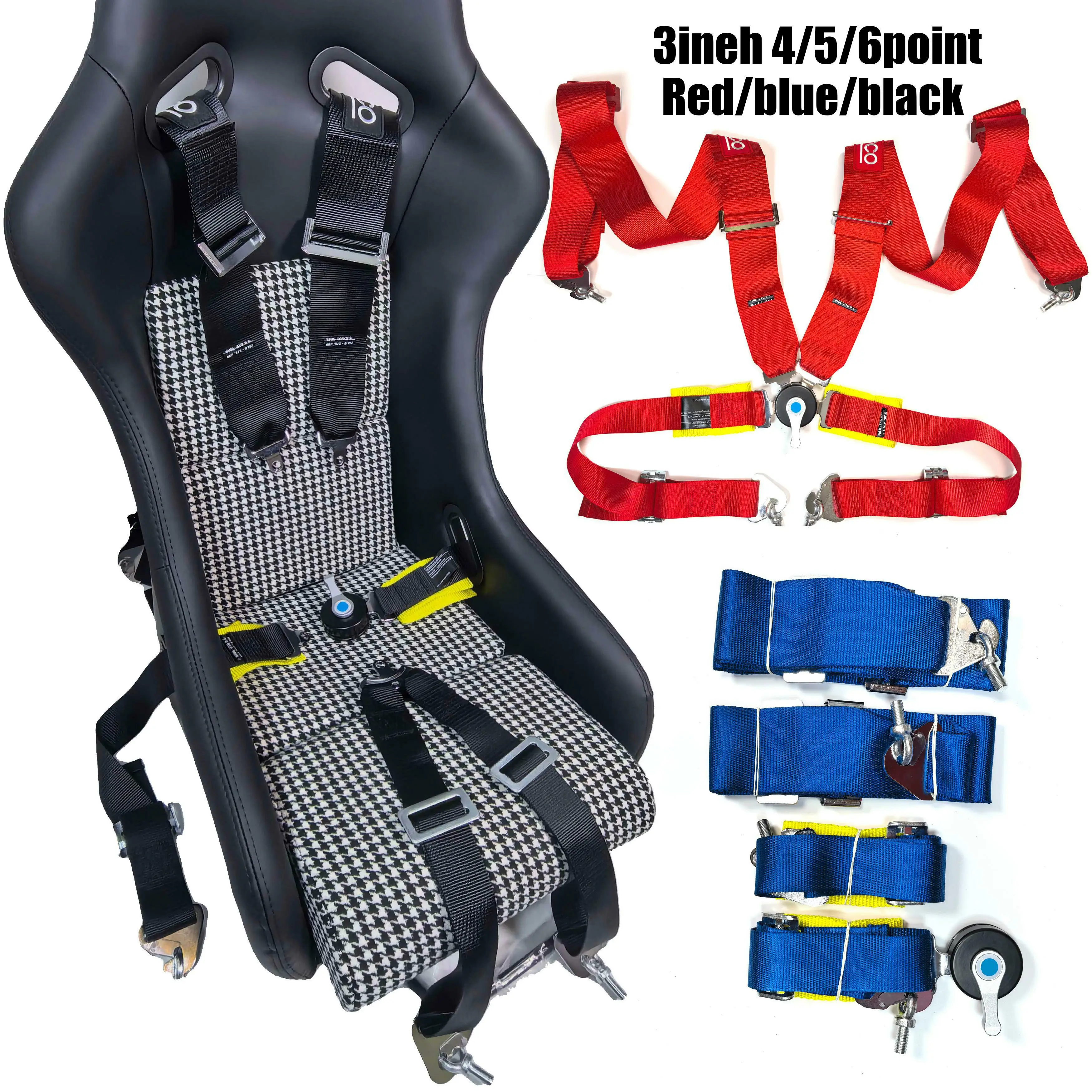 Racing Harness 4/5/6 Point 3'' Nylon Seat Belt, Convex Head Quick Release Buckle, Universal Auto Accessories Drift Rally Street