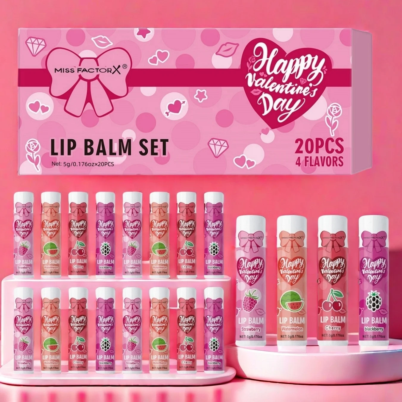 Set de 20 Bálsamos Labiales, Acabado Brillante, Hidratante Reparador para Piel Seca, Hidratación Duradera, Color Labial Iluminador