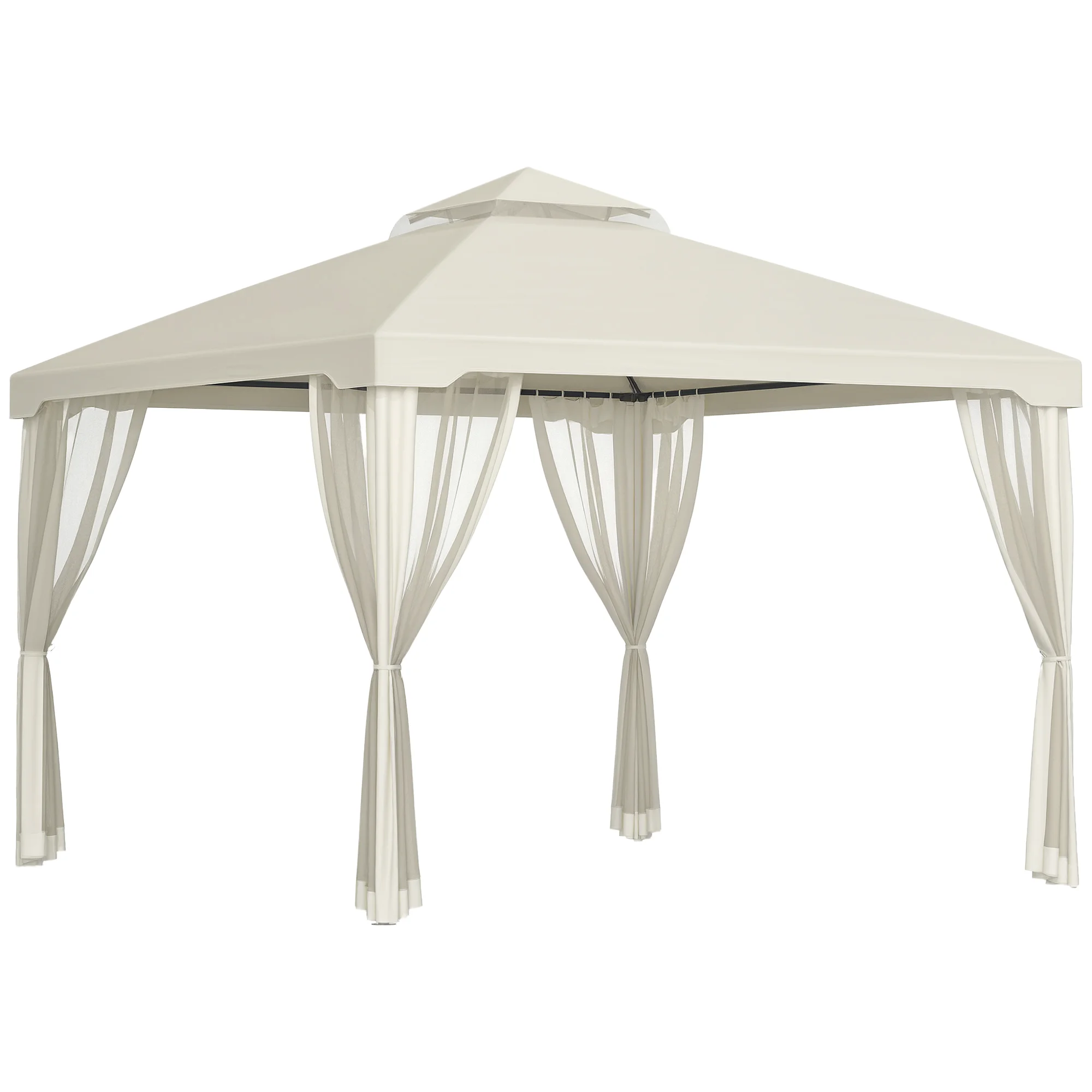 Gazebo avec moustiquaire 3x3m, structure en métal et toile en polyester, beige