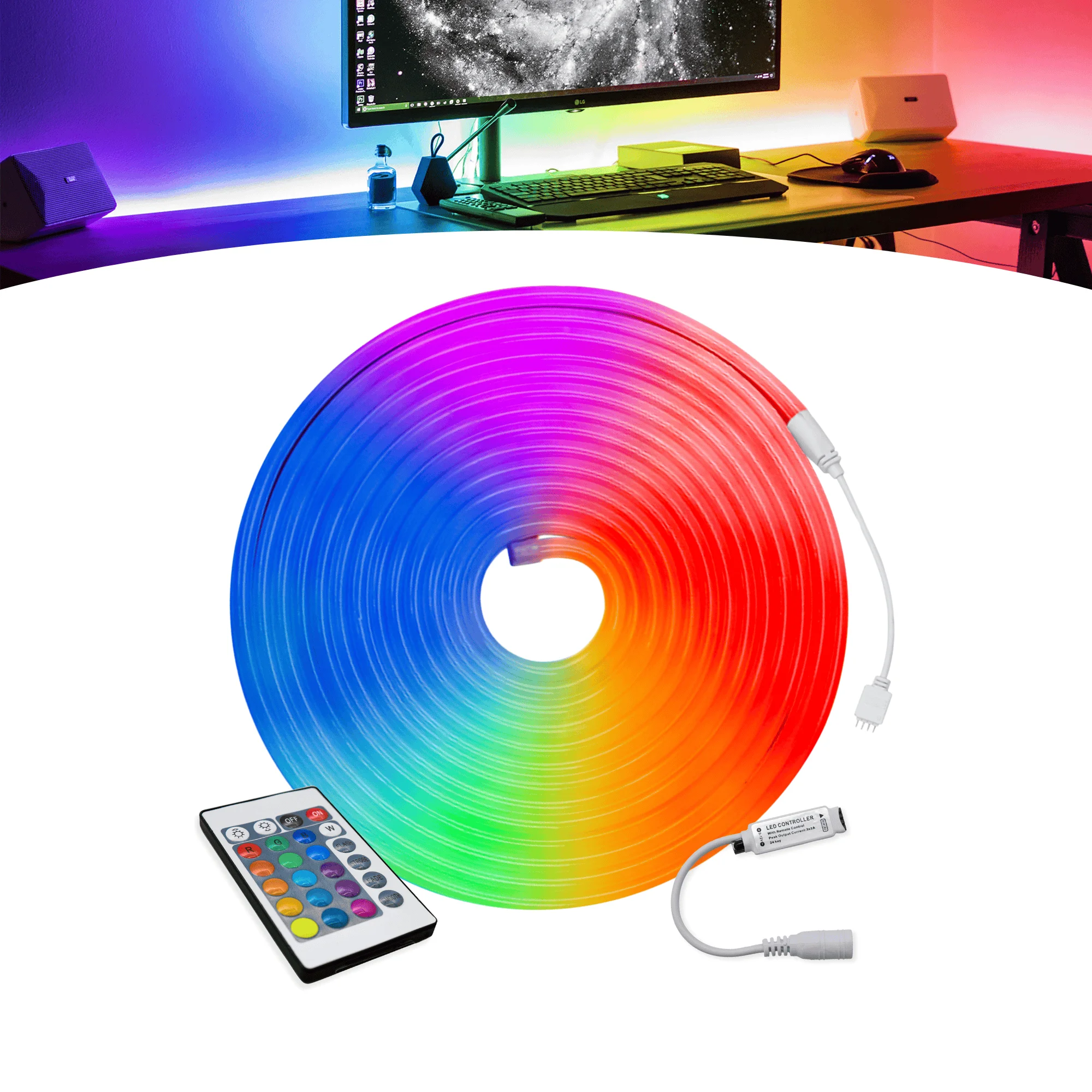 5M 12v Flexible High Brightness Rgb Neon Led Tape With Control