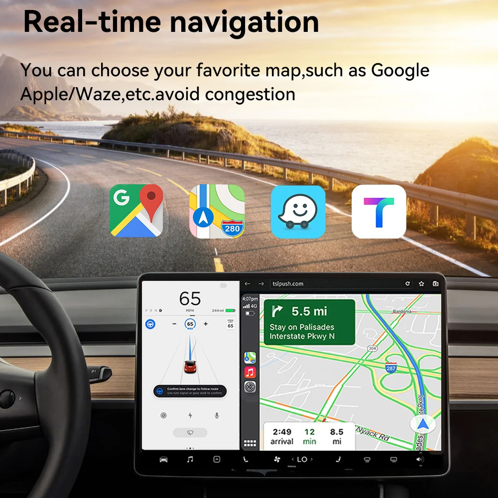 CarlinKit Wireless CarPlay For Tesla Model 3 Model X Y Model S Auto Connect Siri Voice Assistant Spotify Google Map Waze 5G WiFi