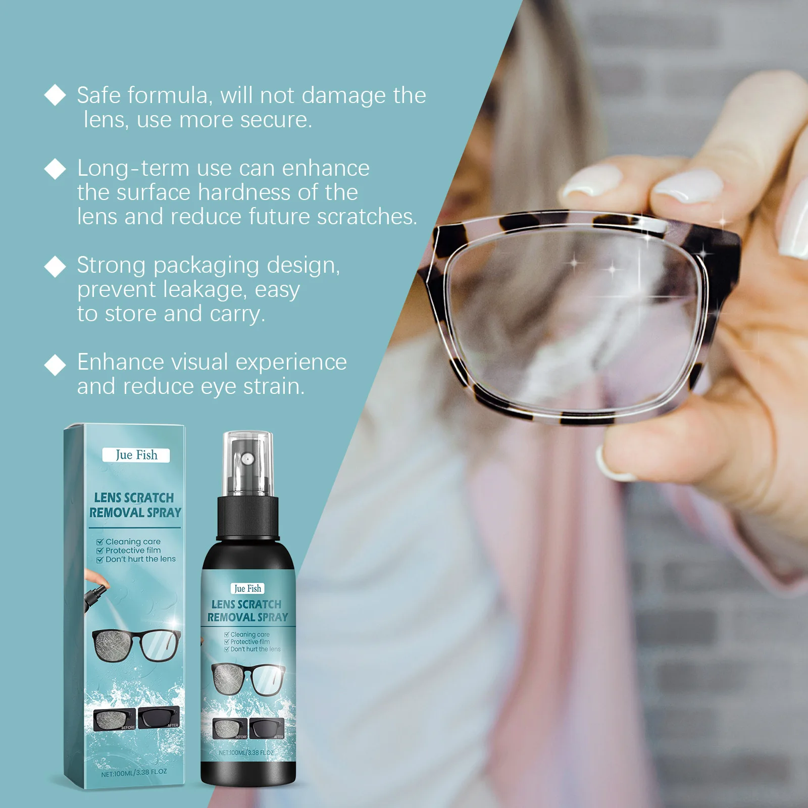 Jue-Fish 100ml Glasses Lens Scratch Removal Spray Camera Screen Cleaner Repair Glass Grinding Eyeglass Cleaning Solution Spray