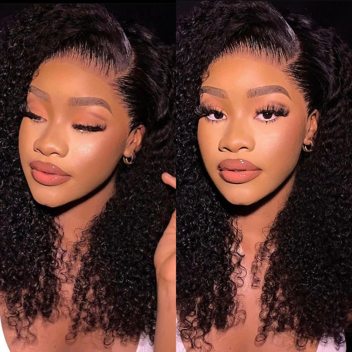 13x4 Lace Frontal Human Hair Wigs Natural Black Kinky Jerry Curly Design 18 20 22 24 Inch Available Soft Bouncy Curly Wigs for Ladies