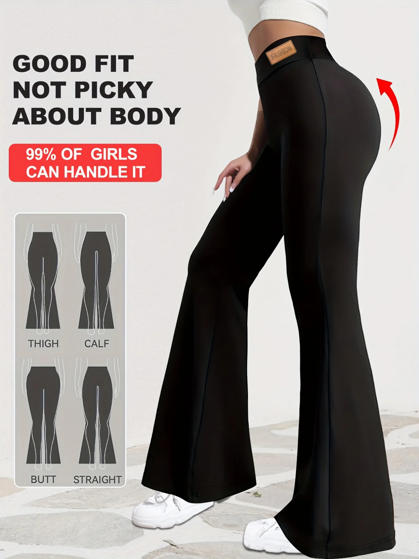 Leggings da donna primaverili con elasticità in vita alta, design con orlo leggermente svasato, tessuto confortevole, adatti per lo yoga