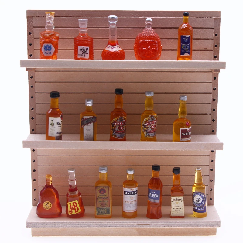 Random 20 Stks/pak Miniatuur Simulatie Wijn Whisky Rum Fles Hars Handwerk Voor 1:12 1:6 Poppenhuis Diy Kids Speelgoed Fotoscène Decor