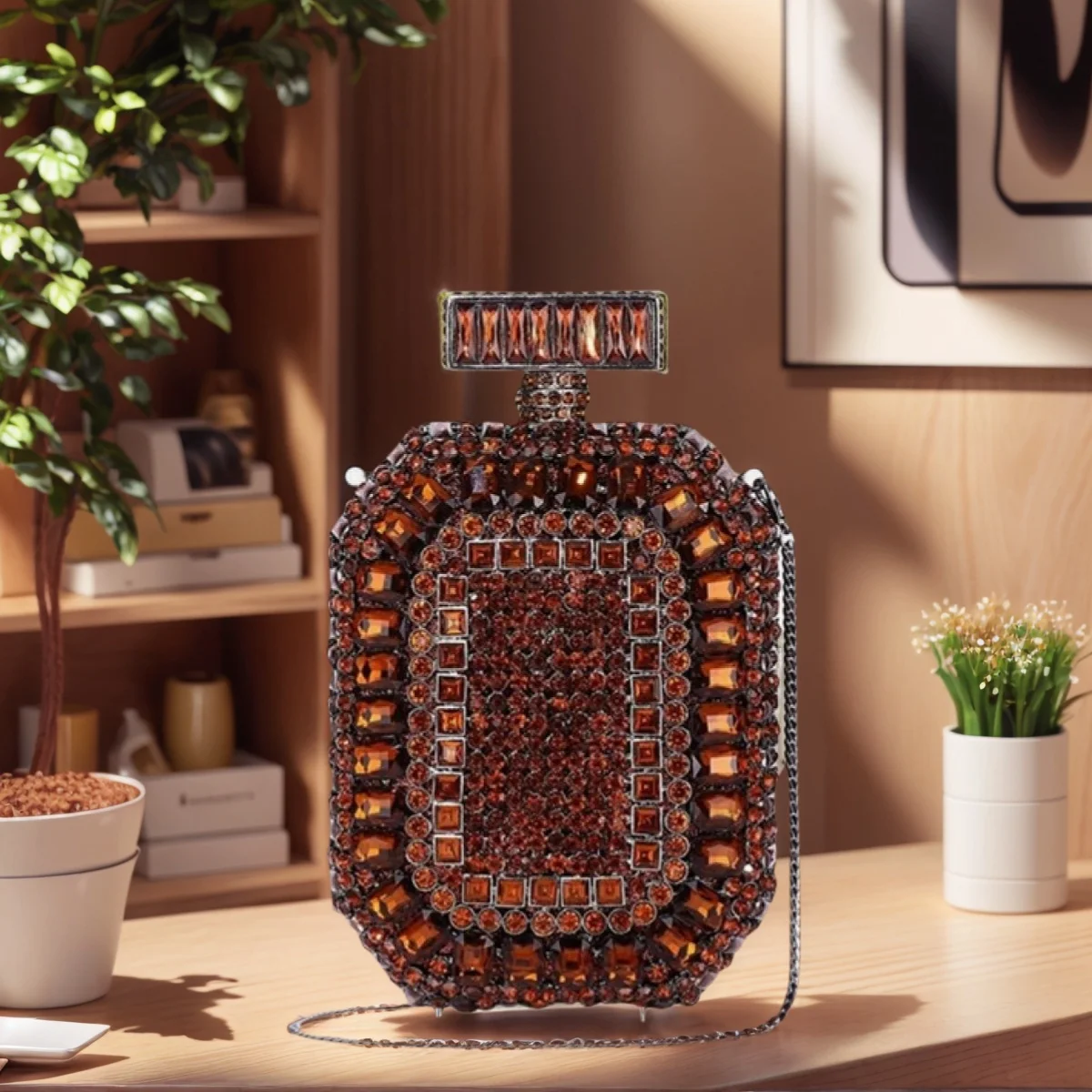 

Women Perfume Bottle Crystal Evening Bag Glitter Rhinestone Wedding Party Clutch Purse Novelty Diamond Handbag for Cocktail Prom