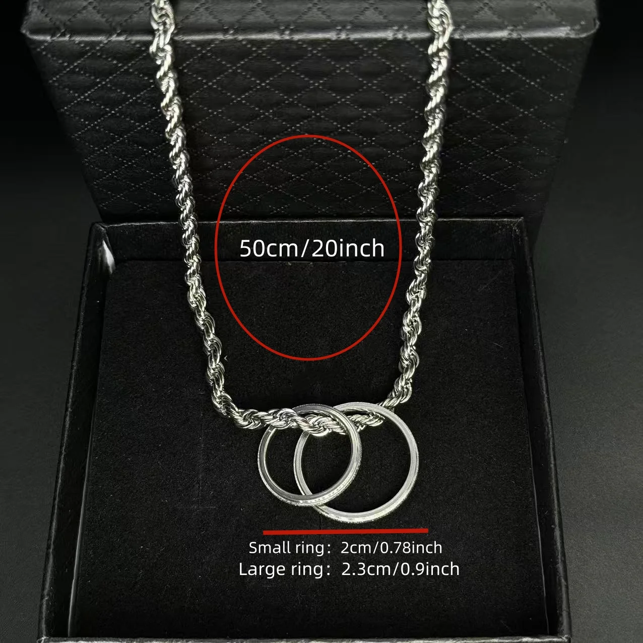 سلسلة ملتوية + مجموعة حلقات مزدوجة، للجنسين - مجموعة قلادات سلسلة كوبية هدية مجوهرات بسيطة مقاس 20 بوصة